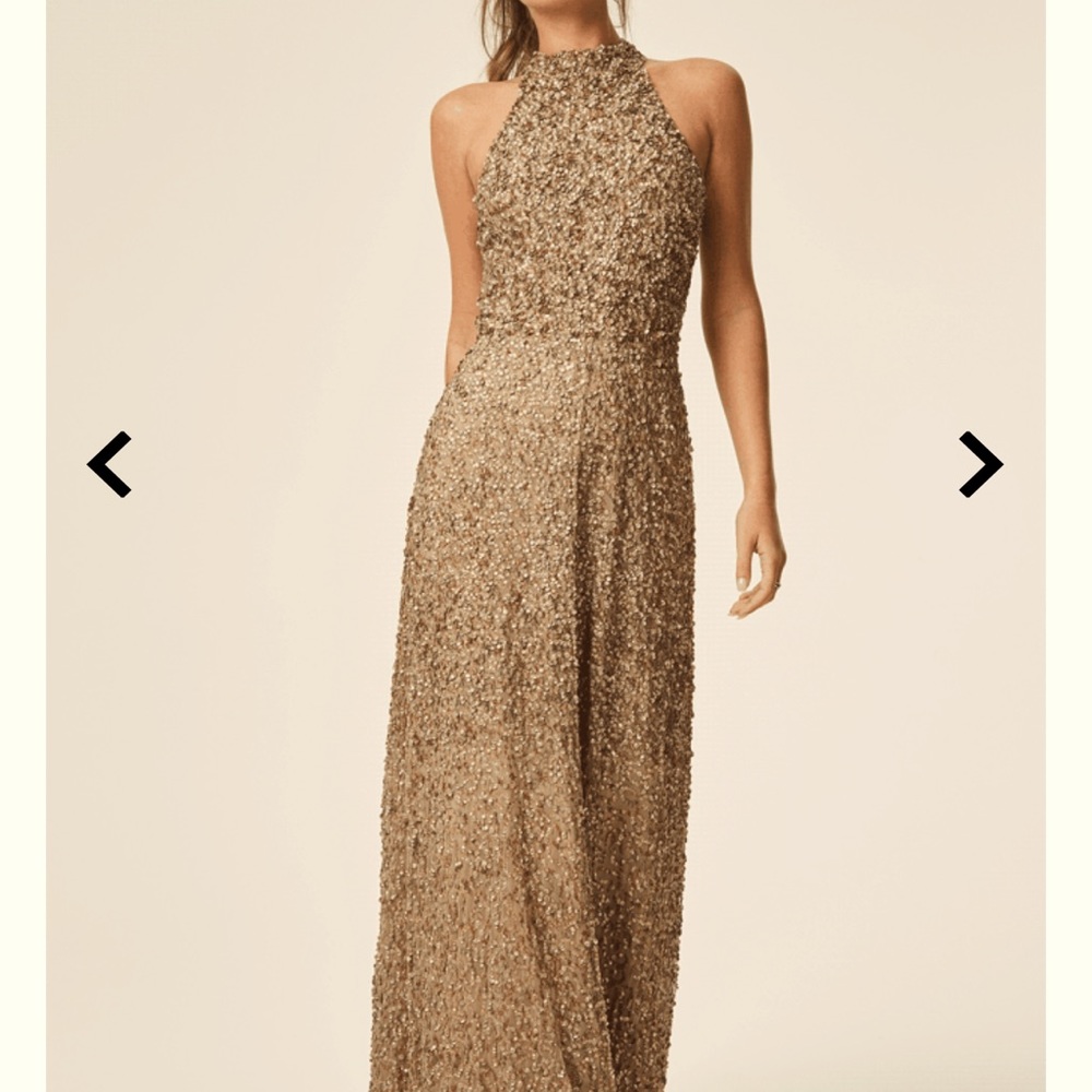 Gold/Taupe - Nicky Hand Embellished Sequin Maxi Dress With Keyhole